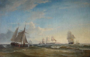 Buque de guerra Painting - Blokadeeskadren ud para la batalla naval de Elben 1849